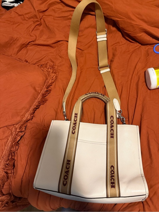 Coach Handbags - COACH Cream Pebbled Leather Tote with Tan Branded Straps